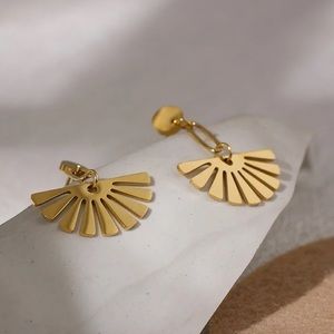 18K Gold Plated Sector Long Drop Stud Earrings